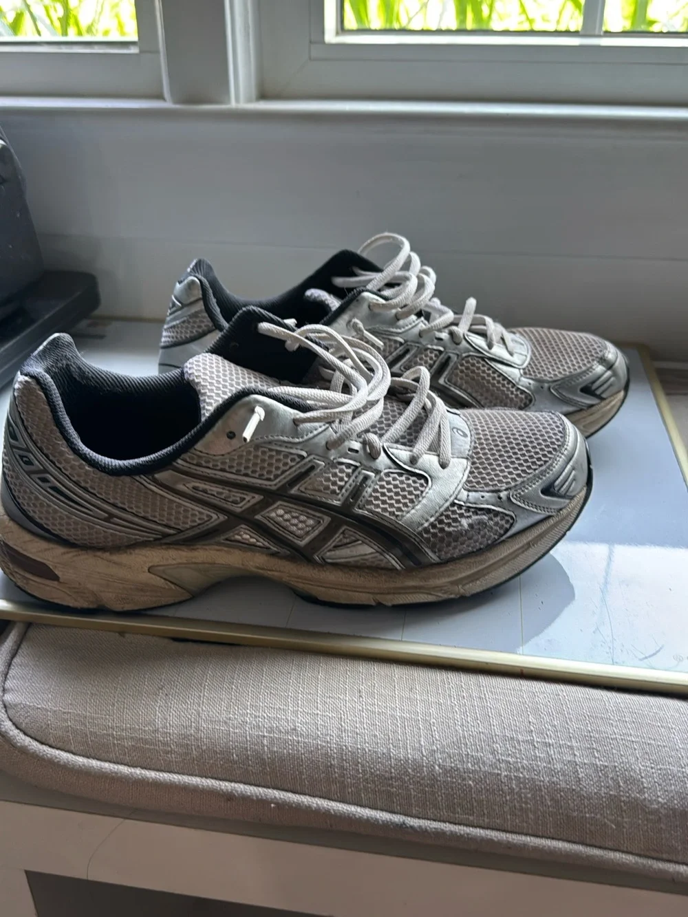 Asics Neutral Gray and Black Mesh Running Shoes
